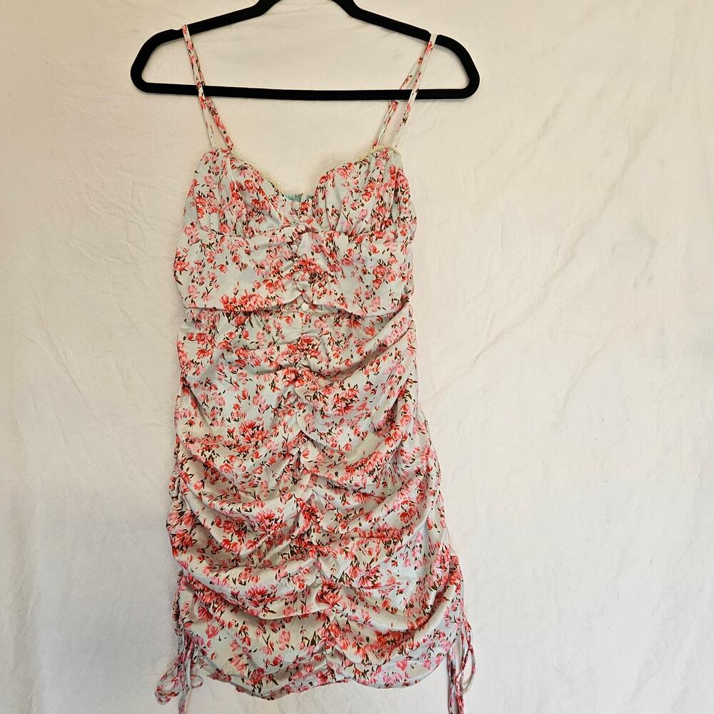 Dolls Kill O Vianca Pink Floral Ruched Bodycon Mini Dress Size S